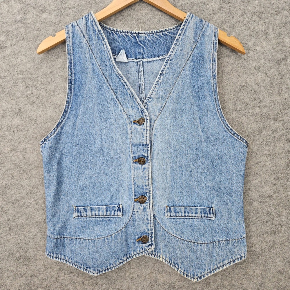 Lee Women's Blue Denim Vest Size 10 Vintage V-Neck Button Front‎ 90s Western Top